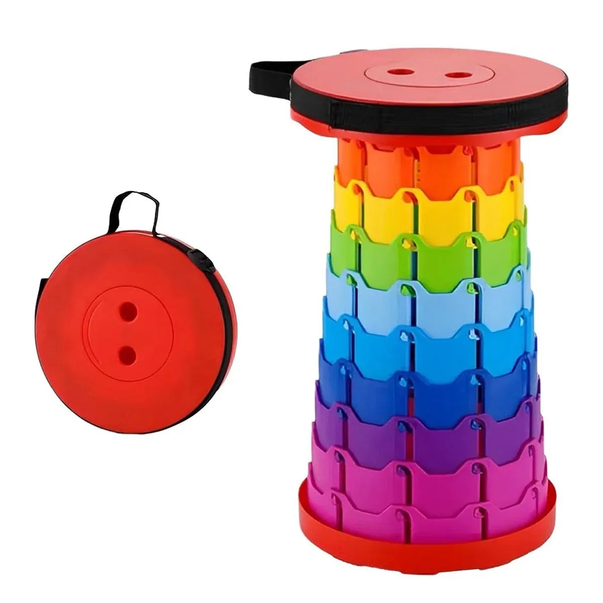 Rainbow Telescopic Folding Stool Thickened Travel Outdoor Seat for Camping - Red